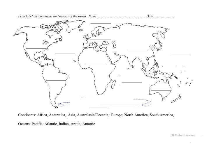 Continents and oceans worksheet answers